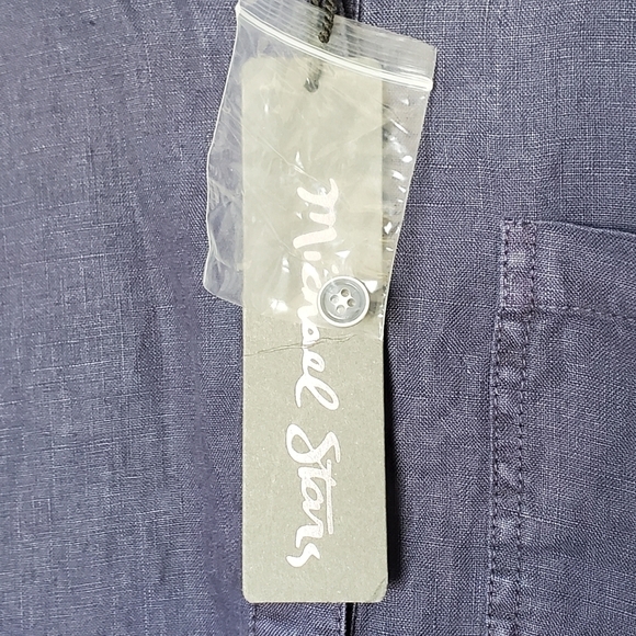Michael Stars Molly Linen Mini Shirt Dress Pull On Navy Blue Long Sleeve NWT - Picture 4 of 12